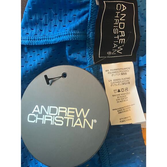 Andrew Christian Sports Mesh Jogger Shorts Electric Blue Yellow Medium - Picture 7 of 8